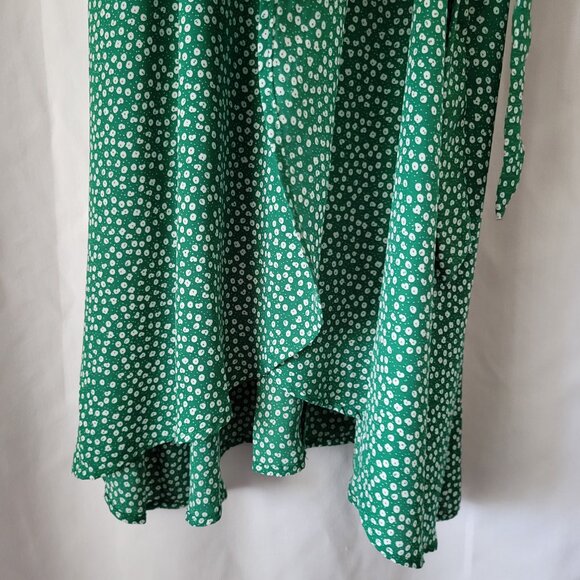 Sienna Sky XS Green White Print Wrap layered dress Cold Shoulder Side Tie Lined - Picture 7 of 14